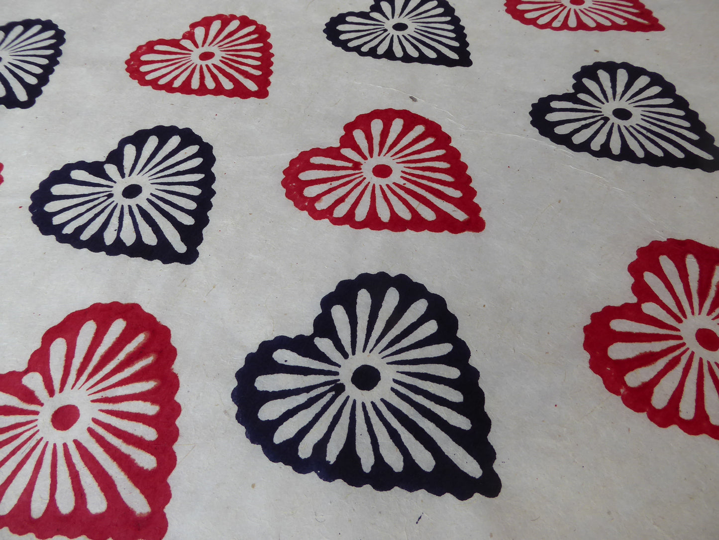 Hearts Block Printed on Lokta Paper, Handmade, Tree Free & Sustainable