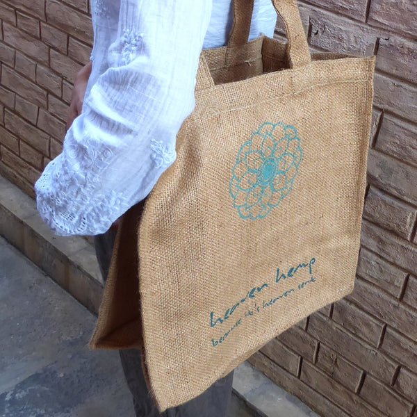 100% Jute Tote Bag, Handprinted