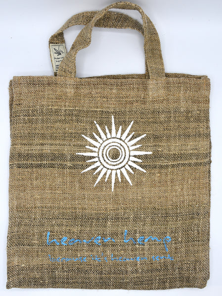 The Bajura Hemp Tote Bag, Handprinted (white sun)