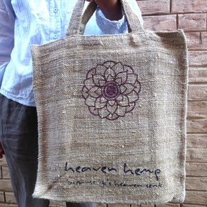 Bajura Hemp Tote Bag. Handprinted  (flower)