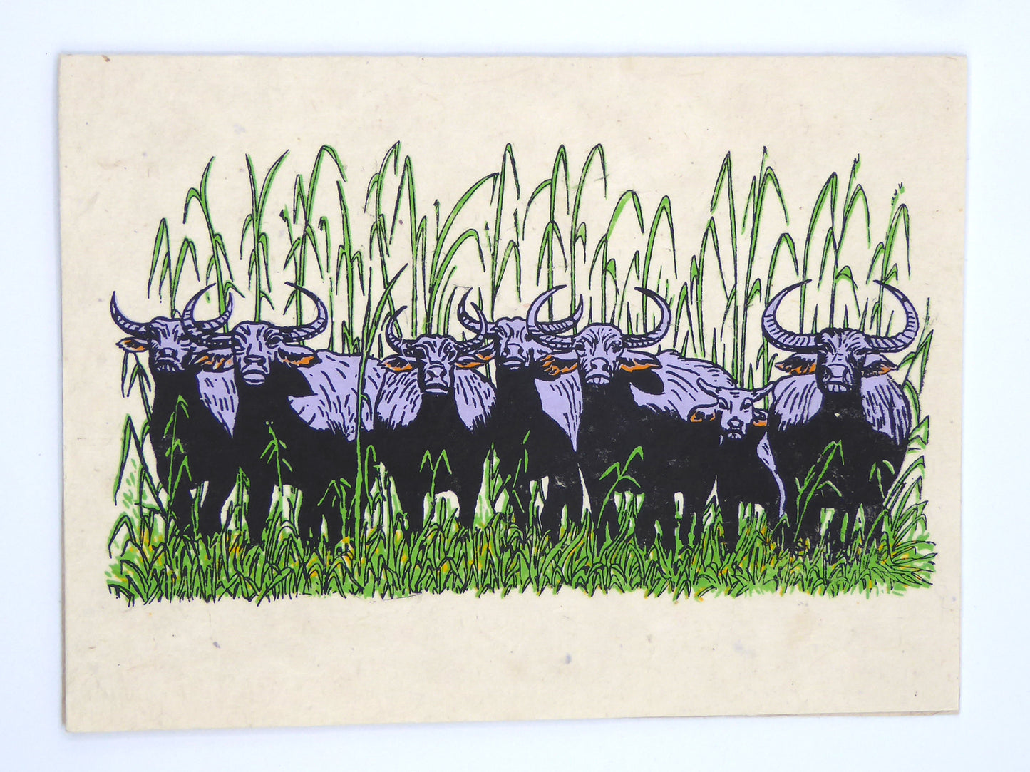 Handmade Lokta Greeting Card, Water Buffaloes