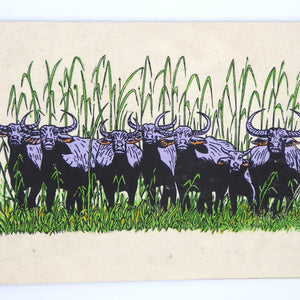 Handmade Lokta Greeting Card, Water Buffaloes