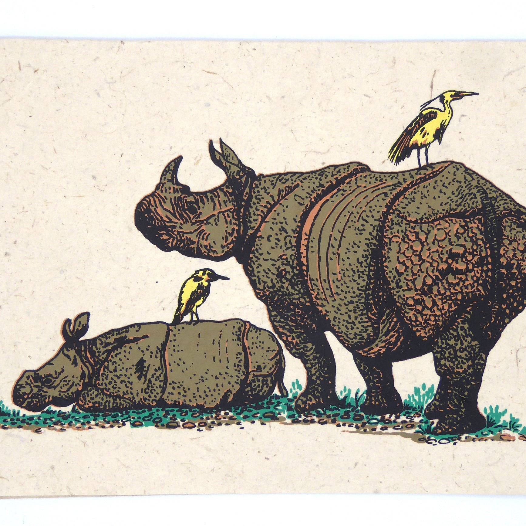 Handmade Lokta Greeting Card, One Horned Rhino