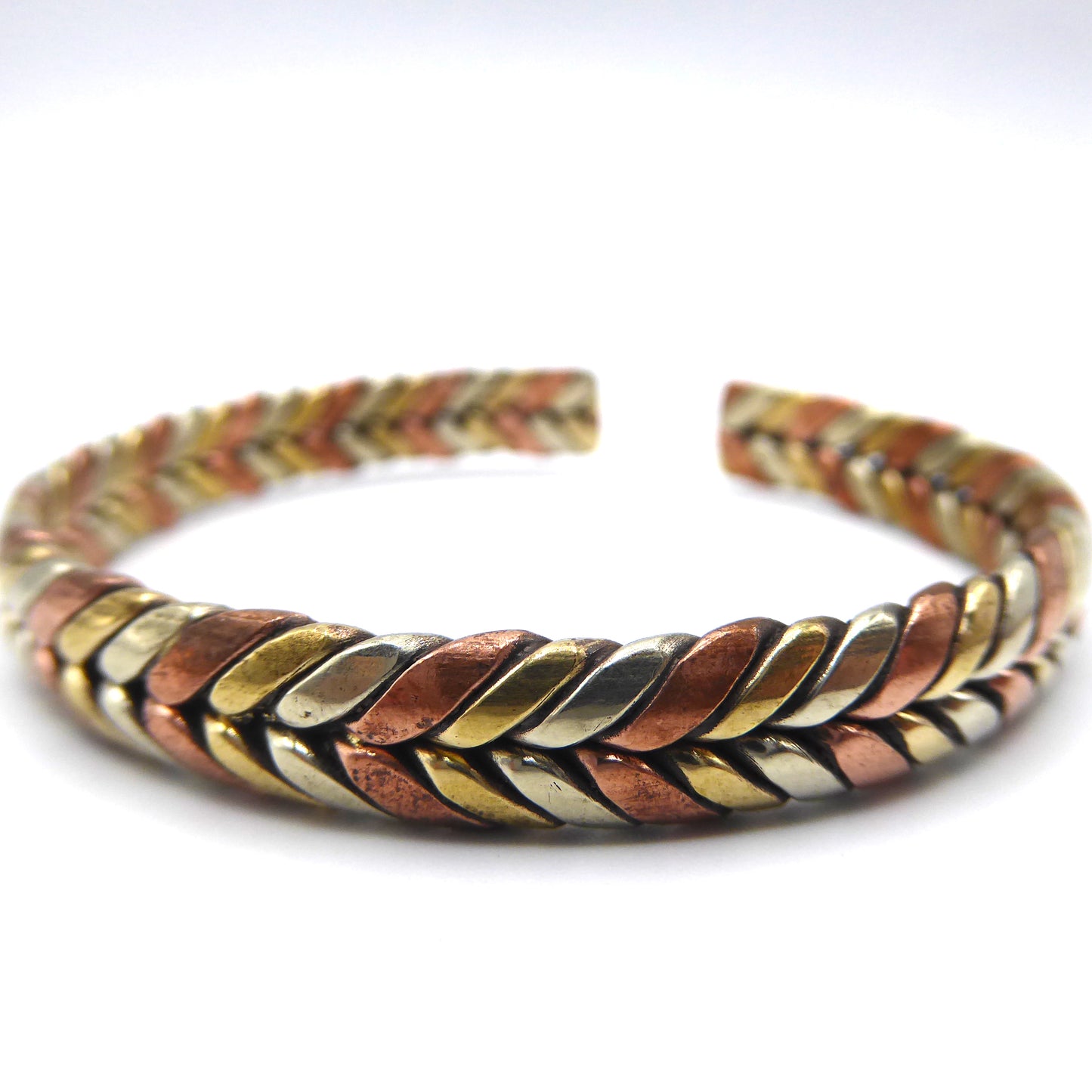 Copper Brass and White Metal Braided Bracelet
