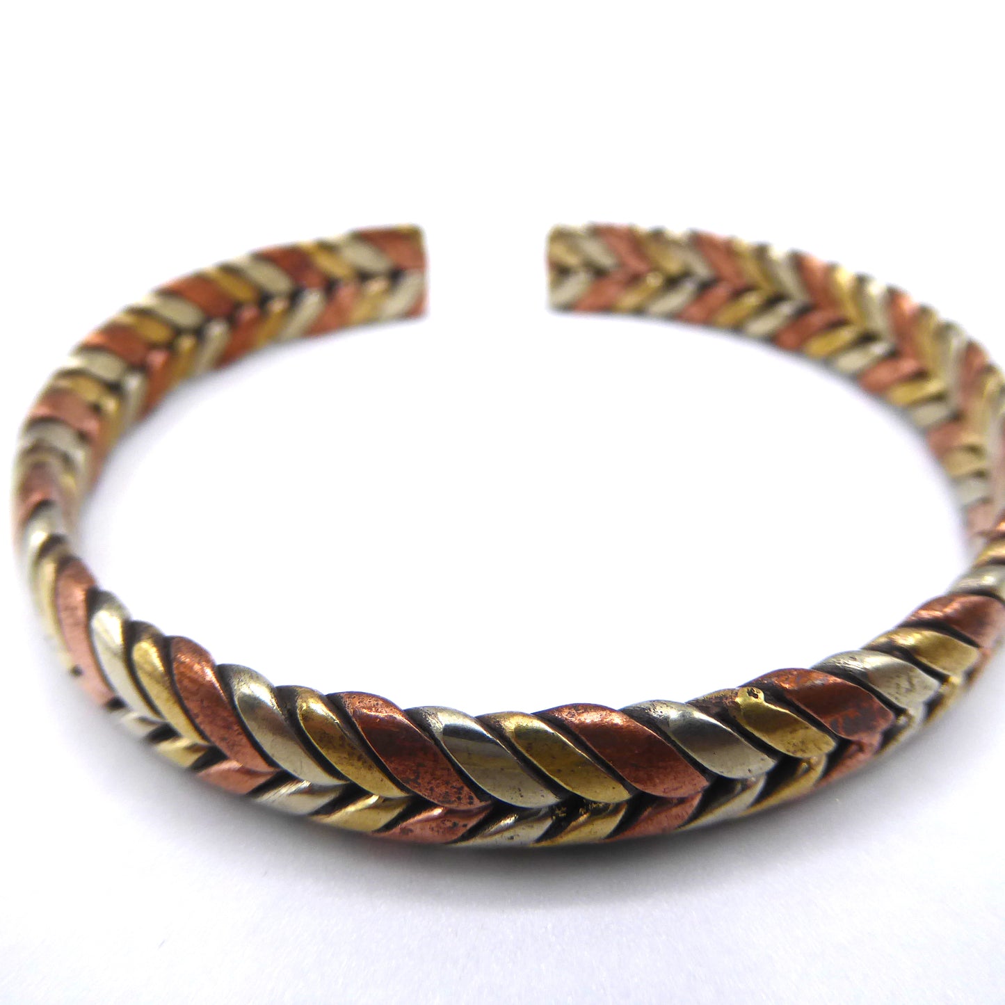 Copper Brass and White Metal Braided Bracelet