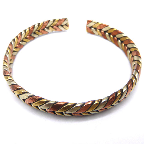 Copper Brass and White Metal Braided Bracelet