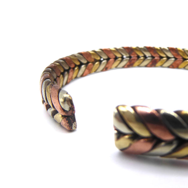 Copper Brass and White Metal Braided Bracelet