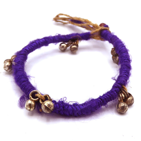 Purple silk and Hemp with bells bracelet