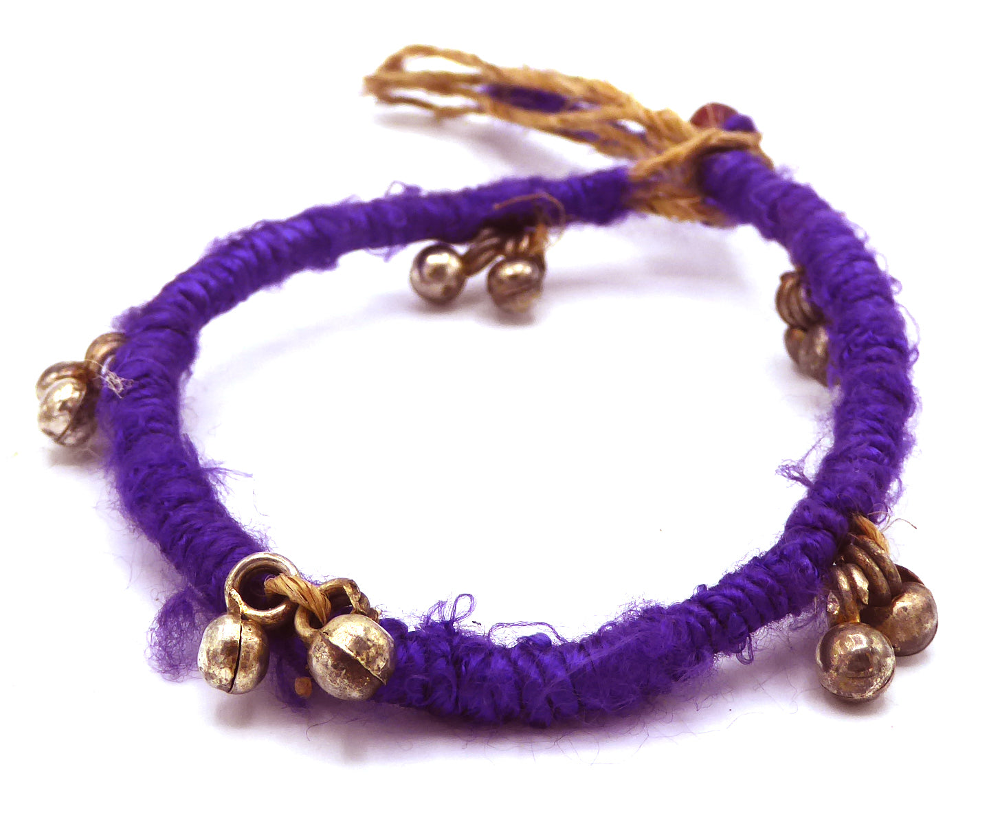 Purple silk and Hemp with bells bracelet