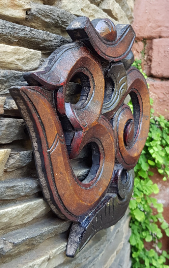 Wooden Om Wall Hanging, hand carved in Nepal, Natural Wood Finish