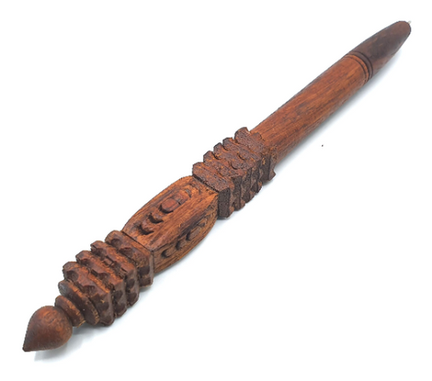 Hand Carved Wooden Ballpoint Pen, Refillable (Natural Flower)