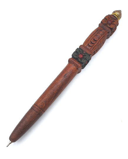 Hand Carved Wooden Ballpoint Pen, Refillable (Painted Flower)