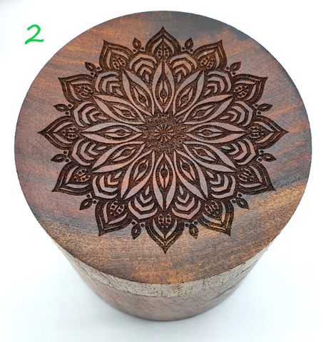 Sheesham Round Wood Container Box with Lid, Hand turned in Nepal (large - 2)
