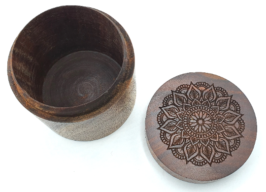 Sheesham Round Wood Container Box with Lid, Hand turned in Nepal (large - 1)