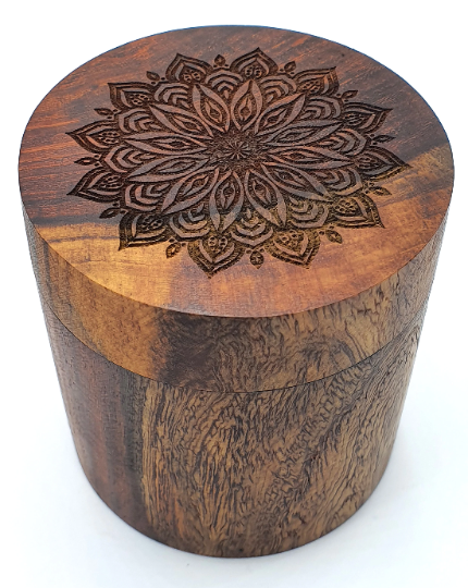 Sheesham Round Wood Container Box with Lid, Hand turned in Nepal (large - 2)