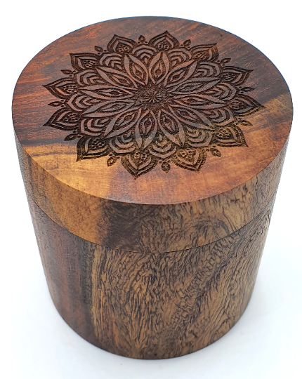 Sheesham Round Wood Container Box with Lid, Hand turned in Nepal (small - 2)
