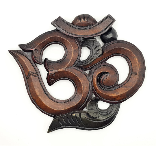 Wooden Om Wall Hanging, hand carved in Nepal, Natural Wood Finish