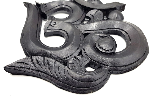 Black Om Wooden Wall Hanging, Large, hand carved in Nepal