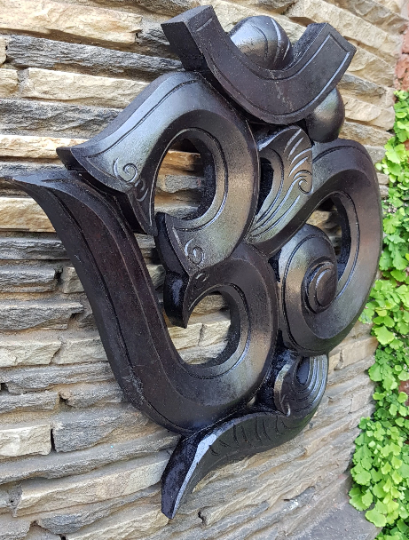 Black Om Wooden Wall Hanging, Large, hand carved in Nepal