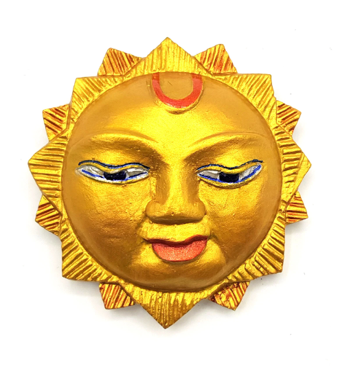 Wooden Sun Wall Hanging, Hand painted Gold, hand carved in Nepal