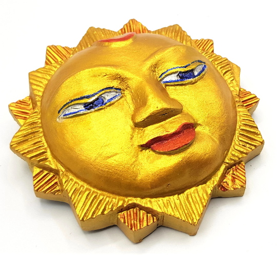Wooden Sun Wall Hanging, Hand painted Gold, hand carved in Nepal