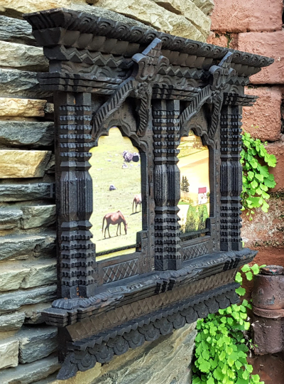 Traditional Nepali Double Window Picture Frame, hand carved in Nepal