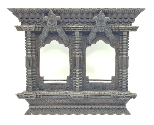 Traditional Nepali Double Window Picture Frame, hand carved in Nepal