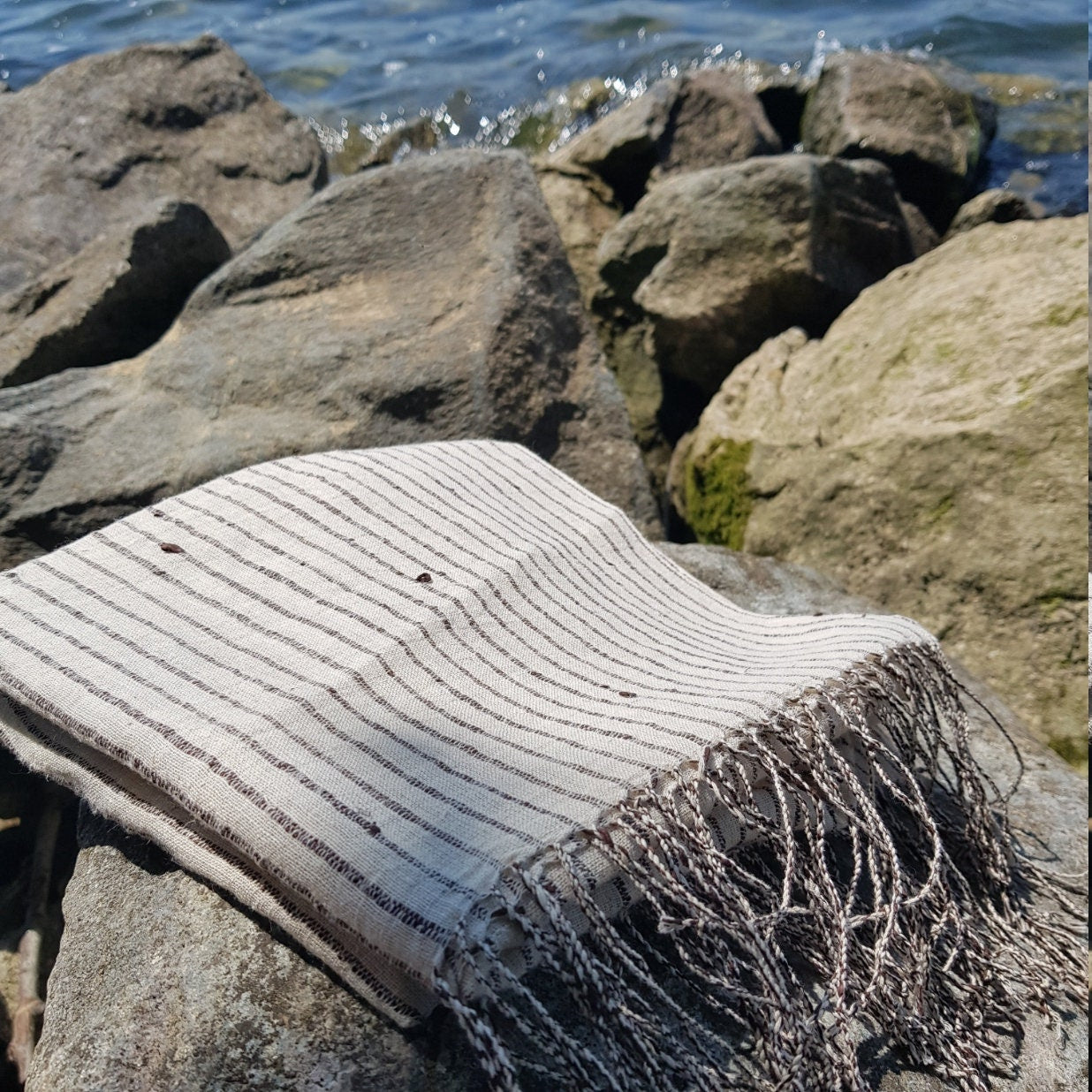 Hemp Scarf with Silk Stripes