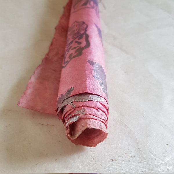 Shiny Dark Pink Print on Lokta Paper, Tree Free & Sustainable