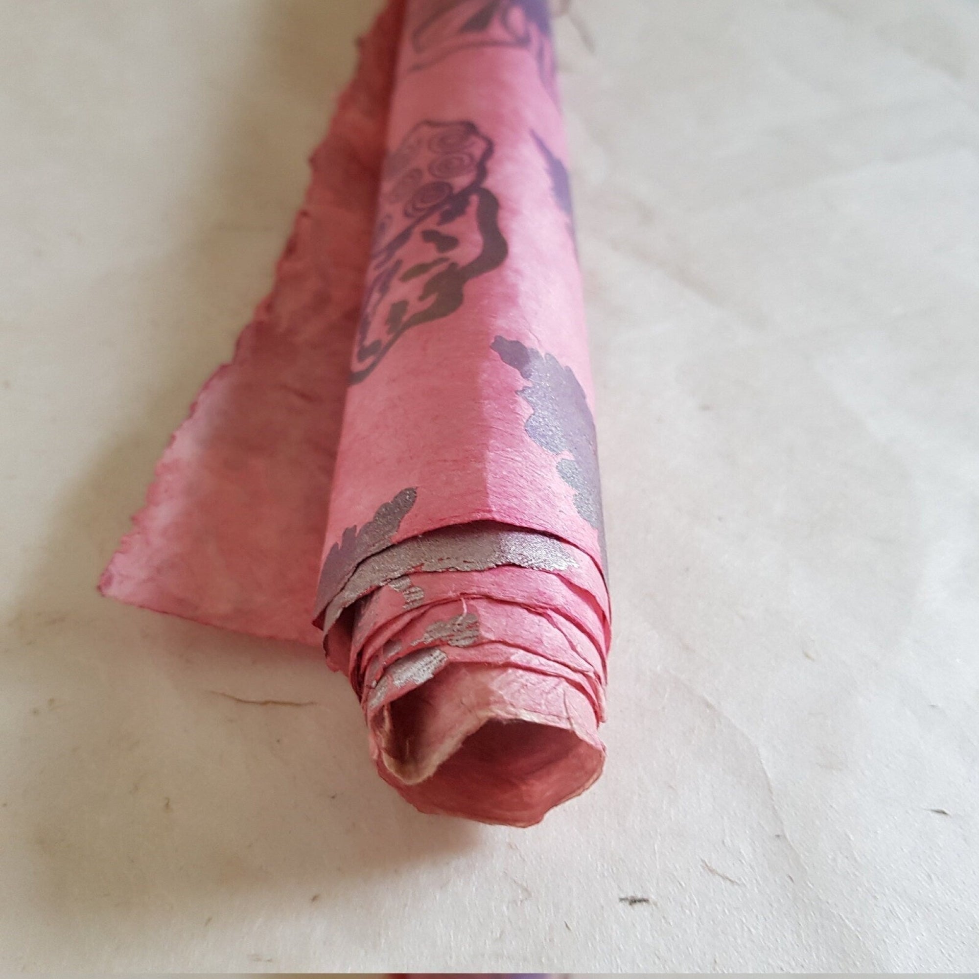 Shiny Dark Pink Print on Lokta Paper, Tree Free & Sustainable