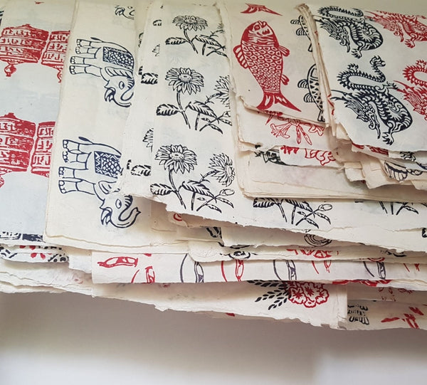 Dragonflies Block Printed on Lokta Paper, Handmade, Tree Free & Sustainable