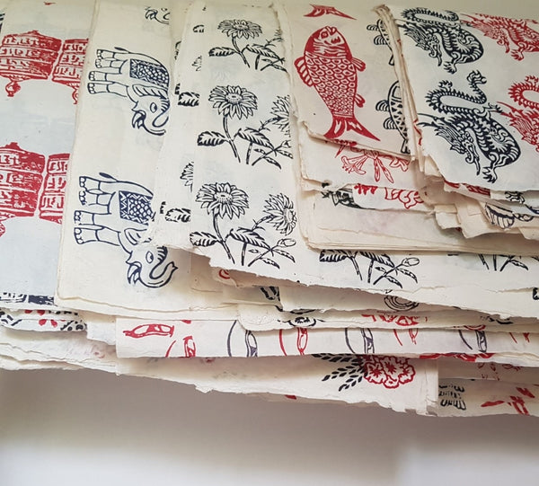 Dragons block printed on Lokta Paper, Handmade, Tree-Free & Sustainable