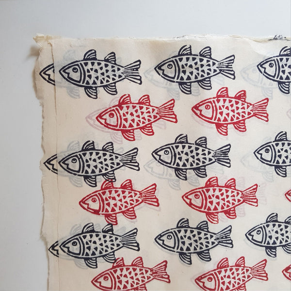 Koi Fish block printed on Lokta Paper, Handmade, Tree-Free & Sustainable