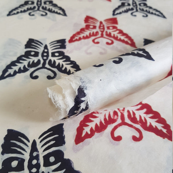 Pointy Wings Butterflies block printed on Lokta Paper, Handmade, Tree-Free & Sustainable