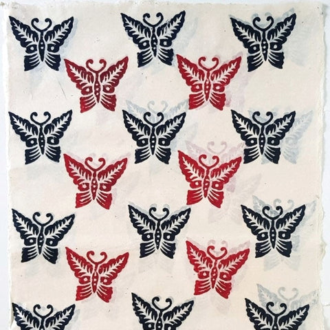 Pointy Wings Butterflies block printed on Lokta Paper, Handmade, Tree-Free & Sustainable