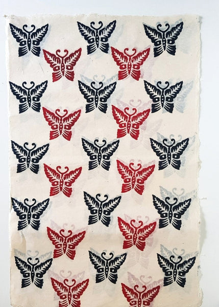 Pointy Wings Butterflies block printed on Lokta Paper, Handmade, Tree-Free & Sustainable