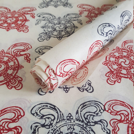 Dharma chakra block printed on Lokta Paper, Handmade, Tree-Free & Sustainable