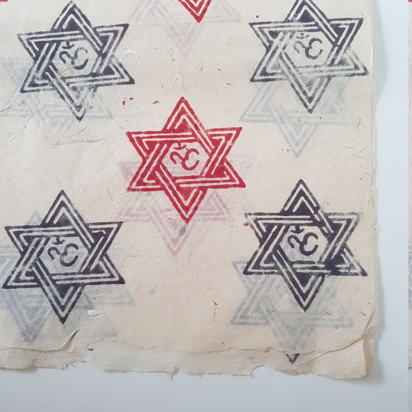 Om Star block printed on Lokta Paper, Handmade, Tree-Free & Sustainable
