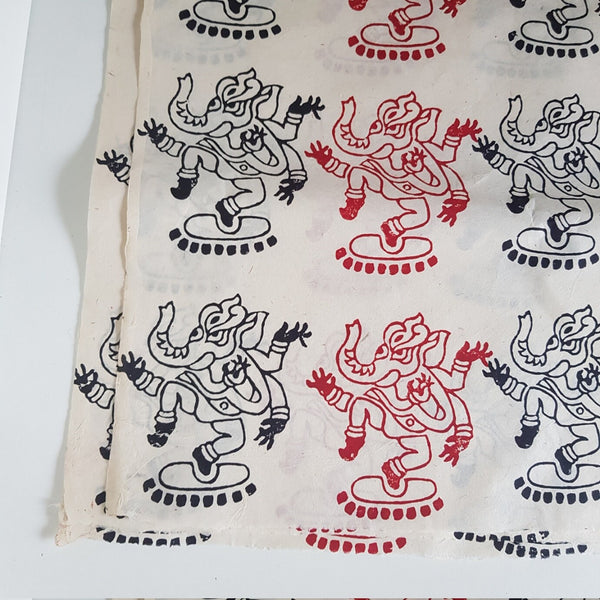 Dancing Ganesh Block Printed on Lokta Paper, Handmade, Tree Free & Sustainable