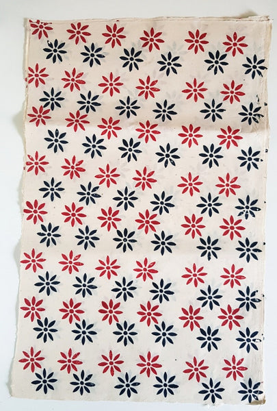 8 Petal Flower Block Printed on Lokta Paper, Handmade, Tree Free & Sustainable