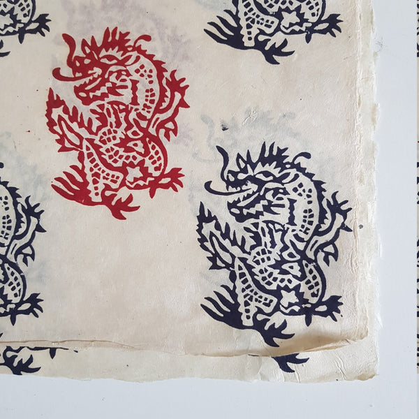 Dragons block printed on Lokta Paper, Handmade, Tree-Free & Sustainable