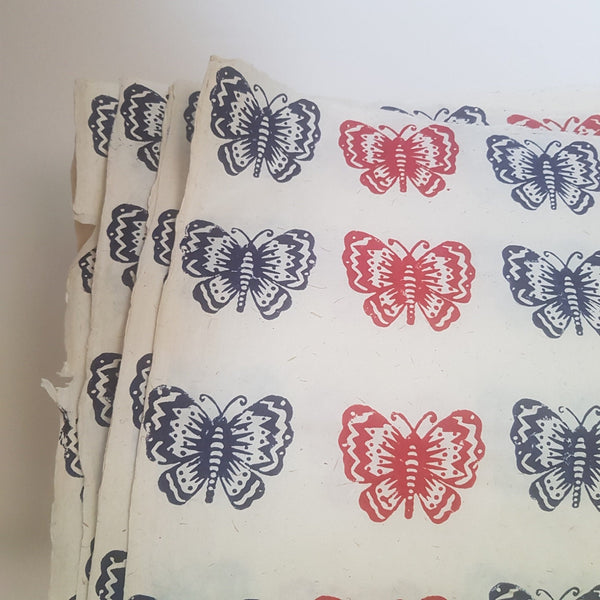 Rounded Wings Butterflies block printed on Lokta Paper, Handmade, Tree-Free & Sustainable