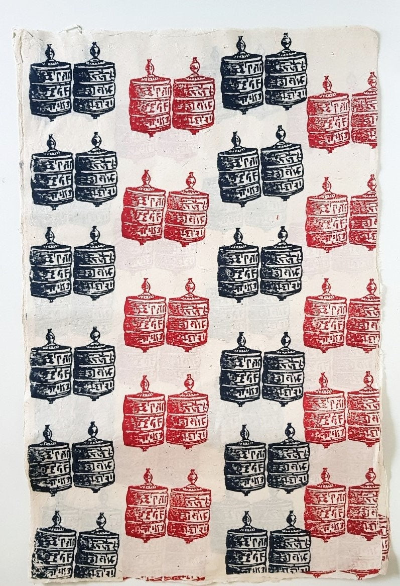 Roses block printed on Lokta Paper, Handmade, Tree-Free & Sustainable