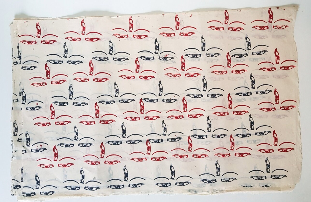 Buddha's Eyes block printed on Lokta Paper, Handmade, Tree-Free & Sustainable