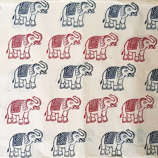 Elephants Block Printed on Lokta Paper, Handmade, Tree Free & Sustainable