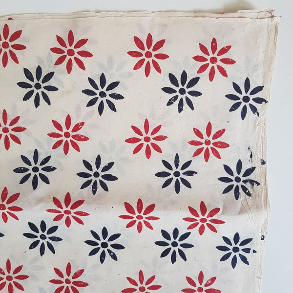 8 Petal Flower Block Printed on Lokta Paper, Handmade, Tree Free & Sustainable