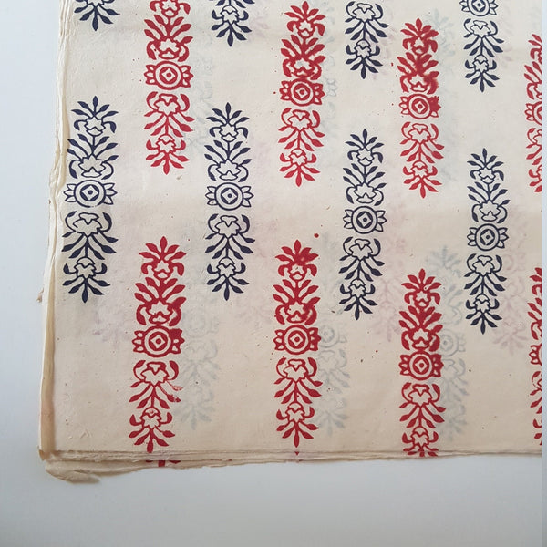 Ornamental pattern Block Printed on Lokta Paper, Handmade, Tree Free & Sustainable