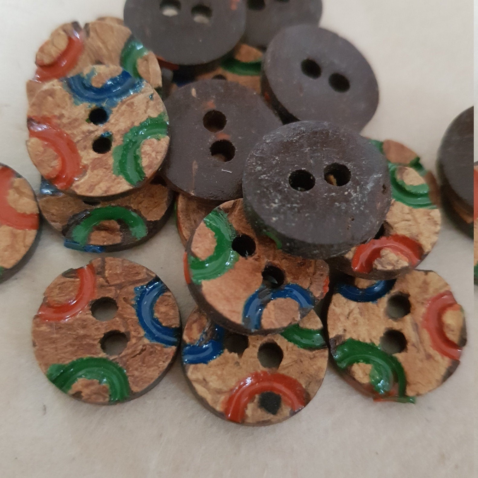Coconut Buttons, Red, Blue and Green Arcs