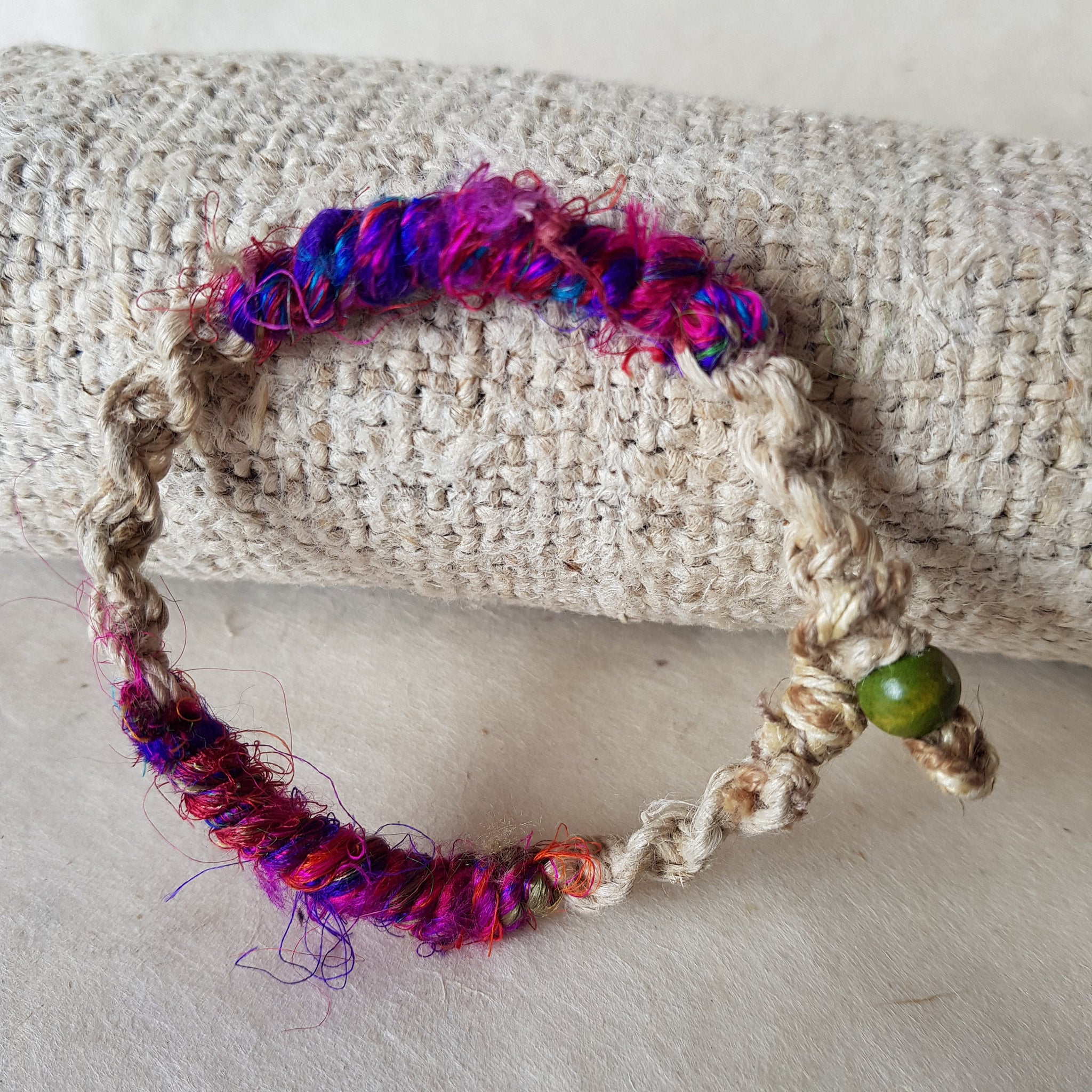 Twisted Hemp and Recycled Sari Silk Bracelet
