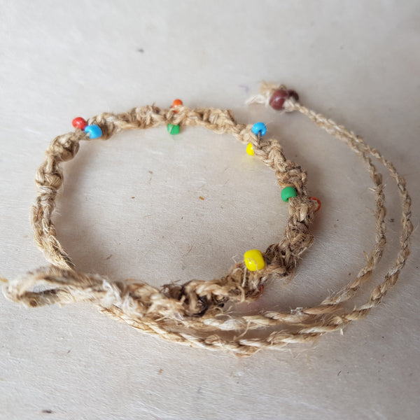Natural Hemp Twisted Cord bracelet with colourful beads